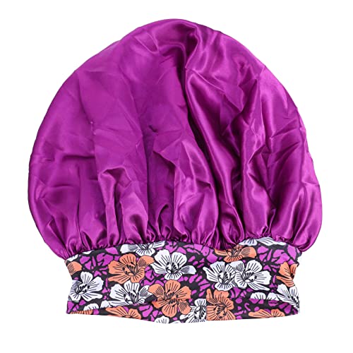 Angoily Satin Duschhaube Gekräuseltes Haarband Geschenke Für Frauen Turban Schlafhaube Blumendruck Handwaschbare Mütze Große Kopfbedeckung Damenmütze Damenschal Polyester Lila von Angoily