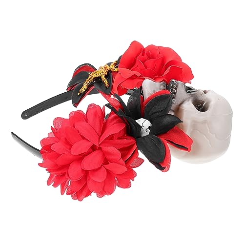 Angoily Haarschmuck Schädel Rose Stirnband Gelbe Haarschleife Totenkopf-haarbänder Accessoires Für Mädchen Tiara Skelettkopf Haarband Dekor Halloween Damen Rot Schwarze Rose Plastik von Angoily