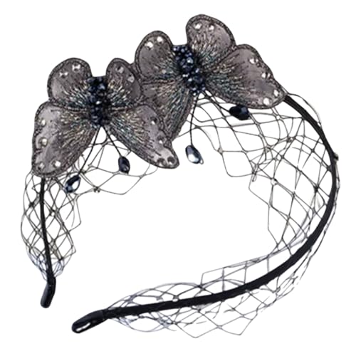 Angoily Schmetterlings stickerei Stirnband hair accessories for girls fotozubehör Langlebiges Haarband fashing kostüme Mädchen Haarschmuck schmücken Kopfbedeckung Damen Gittergewebe von Angoily