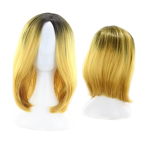 Angoily Lace Front Perücken Echthaar Frauen Bob Perücke Bob-haar Mit Farbverlauf Lace Frontal Perücken Echthaar Cosplay-perücken Blonde Bubiperücke Fräulein Haarschmuck Halloween von Angoily