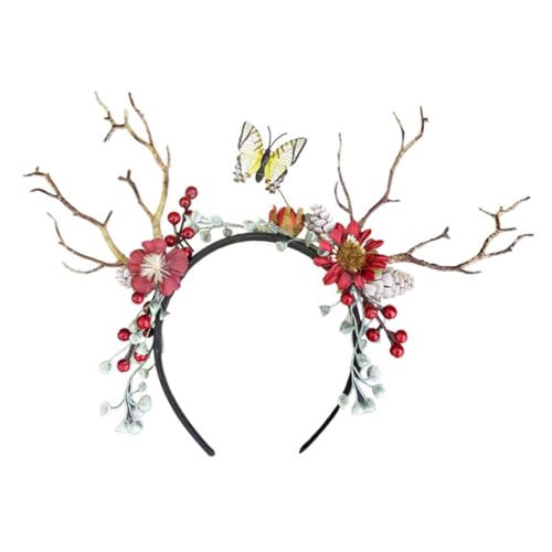 Angoily Weihnachtsstirnband Geweih Kostüm Kopfbedeckung Geweihblumenstirnbänder für Frauen weihnachts haarreif haarband weihnachten Blumengirlande Haargummi Krone Kranz von Angoily