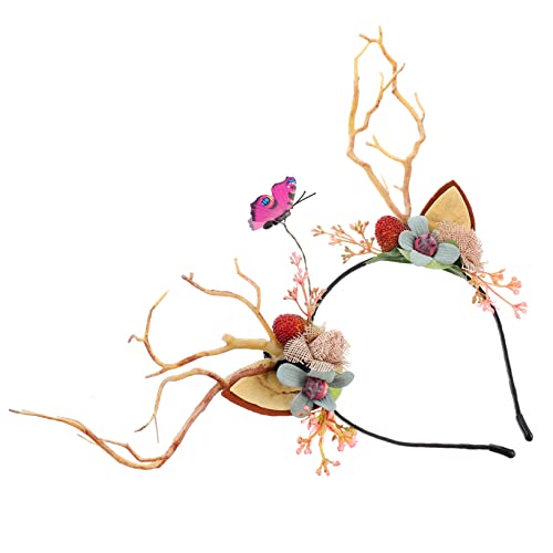 Angoily Zweig Geweih Stirnband Kinder-Tiara Rentiergeweih Kostüm halloween haarreif halloween headband Haarband Haarschmuck Zweig Haarreifen Weihnachts-Haarreifen Blumen von Angoily