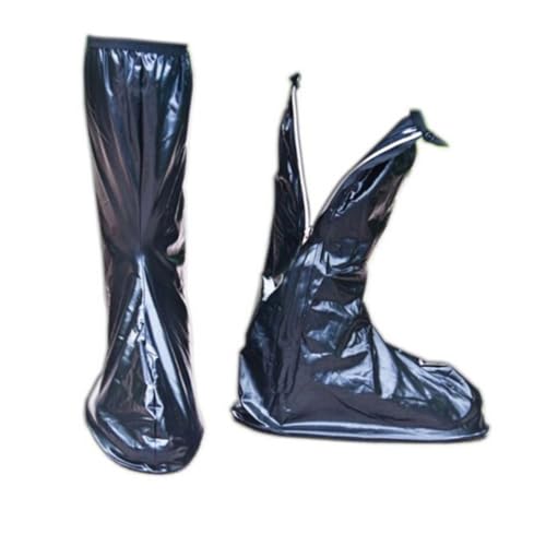 Angoily wasserdichte Wiederverwendbare rutschfeste Hohe Überschuhe aus PVC mit Reißverschluss Faltbar Robuster Regenschutz für Herren Schützt Schuhe und Hosenbeine bei Regenwetter Schwarz von Angoily
