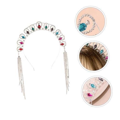 Angoily Quasten Strass Stirnband Haarschmuck Frauen Kopfschmuck Bunter Kopfschmuck Elegante Kopfbedeckung Retro-haarband Stirnband Mit Quasten Strasssteine Braut Blumenmädchen von Angoily