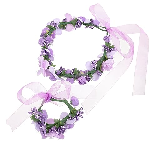 uhrenarmbänder Mädchen Armband Blütenkopf Blumen Braut Kranz Violett von Angoily