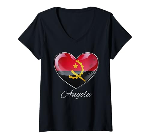 Damen Angolan Diaspora Heritage Herz Stolz Angola Emblem T-Shirt mit V-Ausschnitt von Angola Heritage Co