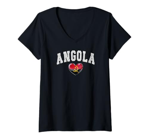 Damen Angola Heimatstadt Bold Heart Regional Pride Emblem T-Shirt mit V-Ausschnitt von Angola Hometown Bold
