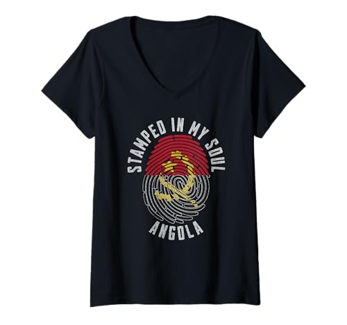 Damen Gestempelt in My Soul Angola Flagge Design Angolan Pride T-Shirt mit V-Ausschnitt Damen Gestempelt in My Soul Angola Flagge Design Angolan Pride T-Shirt mit V-Ausschnitt von Angolan Pride Stamped in My Soul Angola