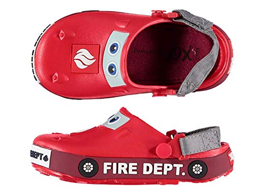 Kinder Clogs Pantoletten Feuerwehr Bequeme Sandale Jungen Gartenschuhe rutschfest Strandschuhe Hausschuhe rot Gr.22-24 von Angro