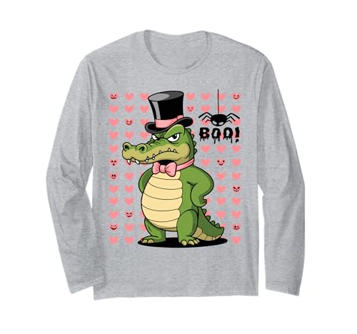 Men Women Kids Groovy Retro Funny Alligator Spooky Halloween Langarmshirt von Angry Alligator Lovers Halloween Costume Wildlife
