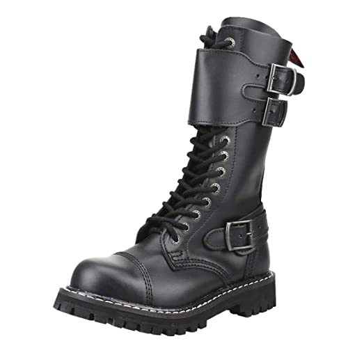Angry Itch-14-Loch Frontplatte Leder Schwarz Stiefel RV & Stahlkappe, EU 44 von Angry Itch