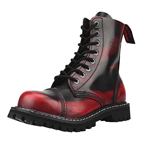 Angry Itch Kampfstiefel Unisex Herren Damen Rot Abreiben Leder 8 Löcher Army Militärstiefel Punk Stahlkappe von Angry Itch