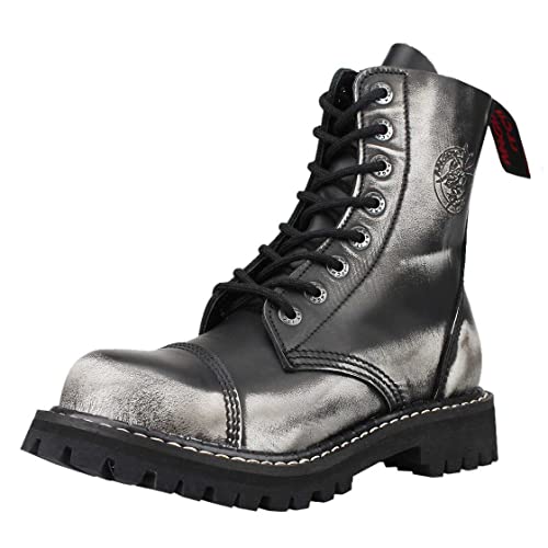 Angry Itch Kampfstiefel Unisex Herren Damen Weiß Abreiben Leder 8 Löcher Army Militärstiefel Punk Stahlkappe von Angry Itch