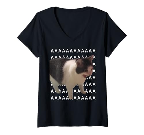Damen Schreiende Katze Meme Wütende Katze T-Shirt mit V-Ausschnitt von Angry Screaming Cat