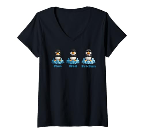 Damen Drei Pinguine Wochentage Funny Mood Expression Laune Pinguin T-Shirt mit V-Ausschnitt Damen Drei Pinguine Wochentage Funny Mood Expression Laune Pinguin T-Shirt mit V-Ausschnitt von Angry Tired Happy Cool Antarctic Penguin Ice Cubes