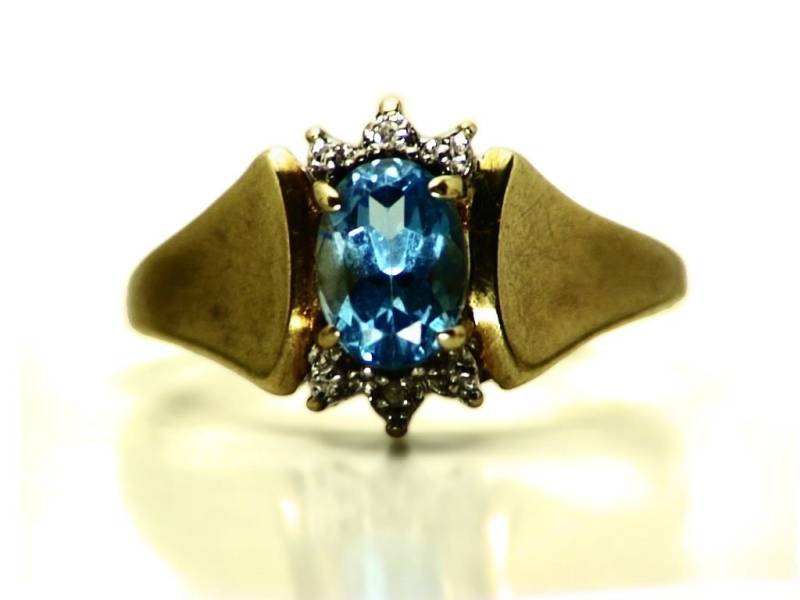 Größe 7 Topas Ring in 10 K Gold Mit Diamant Akzente, Blaue Sieben, Schweizer Blau Herren Ring, Geburtsstein Echte Edelsteine von AngryTurtle