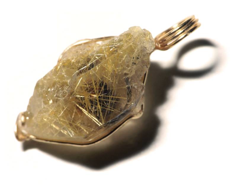 Rutilquarz Kristall in 14K Gelbgold | 19 Kt Rohquarz Spitze Sterling Silber, Golden Rutil Edelstein von AngryTurtle