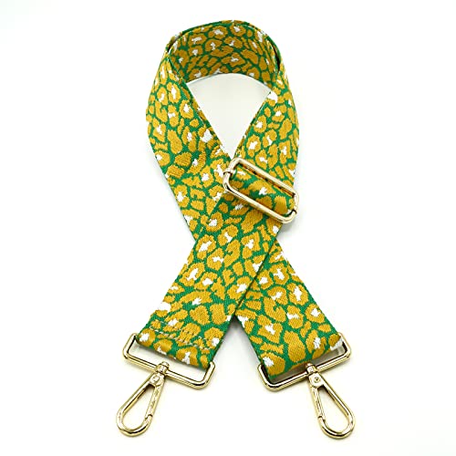 Angtex Taschengurt Schultergurt für Damen-Handtaschen, 5 cm breit, verstellbar, abnehmbar Leopard gelb/grün von Angtex