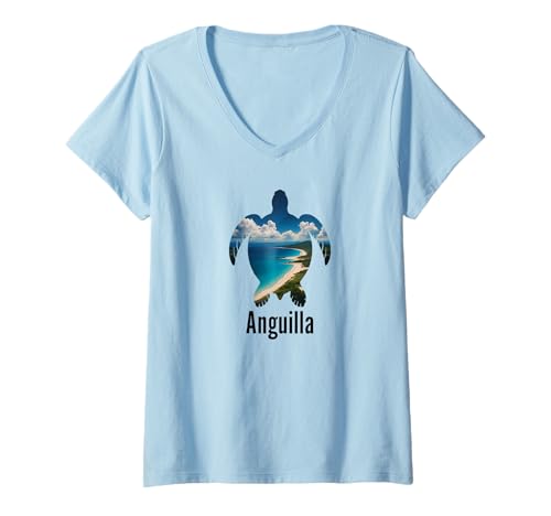 Damen Anguilla T-Shirt mit V-Ausschnitt von Anguilla-Souvenirladen
