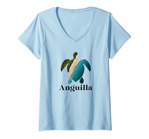 Damen Anguilla T-Shirt mit V-Ausschnitt von Anguilla-Souvenirladen