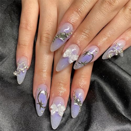 Angwis Künstliche Fingernägel, zum Aufkleben, 3D-Schleife, Strass, Stern-Design, zum Aufdrücken, abnehmbar, Acryl, volle Abdeckung, Kunstnägel, Zubehör, für Frauen und Mädchen, 24 Stück Angwis Künstliche Fingernägel, zum Aufkleben, 3D-Schleife, Strass, Stern-Design, zum Aufdrücken, abnehmbar, Acryl, volle Abdeckung, Kunstnägel, Zubehör, für Frauen und Mädchen, 24 Stück von Angwis