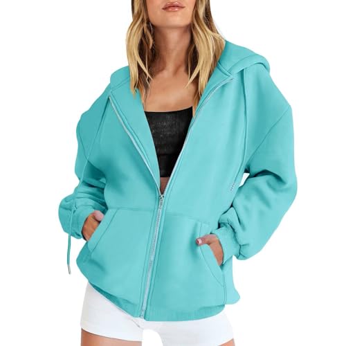 Angxiwan Befristetes Angebot Damen Kapuzenpullover Sweatjacke 2024 Lang Sweatshirt Kapuzenjacke Fitness Training Sweatshirt mit Taschen Oversize Pullover Mit Kapuze Kapuzenpulli von Angxiwan