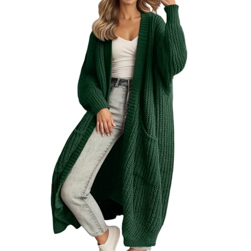 Angxiwan Blaue Strickjacke Damen Strickjacke Lang Oversize Grobstrickjacke Herbst Dicker Strickjacken Grobstrick Strickcardigan Offene Strickmantel Flauschiger Damenstrickjacke Damen Sweatshirt von Angxiwan