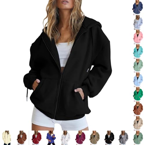 Angxiwan Blitzangebote Damen Kapuzenpullover Sweatjacke 2024 Lang Sweatshirt Kapuzenjacke Fitness Training Sweatshirt mit Taschen Oversize Pullover Mit Kapuze Kapuzenpulli von Angxiwan