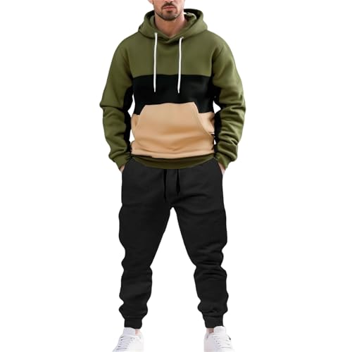 Angxiwan Freizeitanzug Herren Trainingsanzug Jogginganzug Herren Y7K Baumwolle Warme​ Kapuze Farbblock Atmungsaktiv Gym Sportanzug​ Luftige Bequem Fit​ Freizeitanzug Tracksuit Baggy von Angxiwan