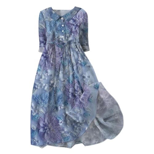 Angxiwan HeißEr Sommerkleid für Damen Blumenmuster Lässig Hemdkleid Swing Hohe Taille Vintage Dress Kurzarm Mini Dress Teenager Mode Shirtkleid Blumenkleid von Angxiwan
