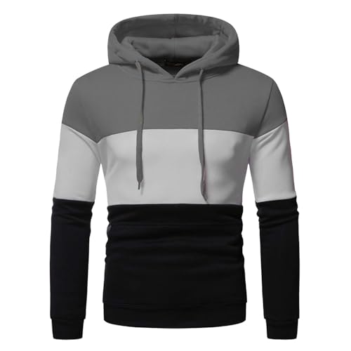 Angxiwan Herren Hemd Langarm Hoodie Herren Kapuzenpillover Taschen Farbblock Male Sweatshirt Pullover Warmer Langarmshirt Baumwolle Bequem Fit Freizeithemden Merino Langarmshirt von Angxiwan