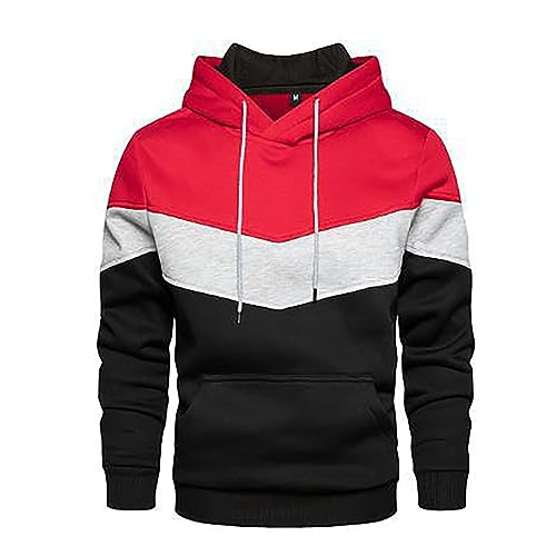 Angxiwan Hoodie Herren Hoodie Herren Kapuzenpillover Taschen Farbblock Male Sweatshirt Pullover Warmer Langarmshirt Baumwolle Bequem Fit Freizeithemden Jacke von Angxiwan