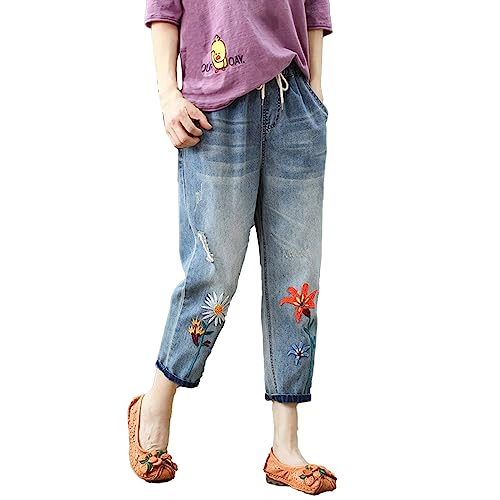 Angxiwan Jeans Damen Stretch Boyfriend Stil Pants Weites Bein Freizeithose Stilvolle Hüftjeans Schnitt Straight-Fit Momjeans Große Größen Schlagjeans von Angxiwan