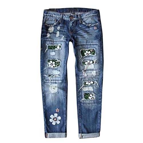Angxiwan Jeanshose Damen Mom Fit Boyfriend Stil Denim Straight Leg Freizeithose Stilvolle Jeansoptik Skinny Fit Trachtenjeans Große Größen Schlagjeans von Angxiwan