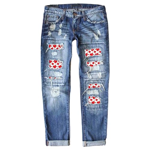 Angxiwan Jeanshose Damen Mom Fit Boyfriend Stil Denim Weites Bein Freizeithose Mode Jeansoptik Slim Fit Schlupfjeans Große Größen Trachtenjeans von Angxiwan