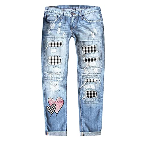 Angxiwan Jeanshose Damen Stretch Boyfriend Stil Denim Straight Leg Freizeithose Mode Hüftjeans Skinny Fit Trachtenjeans Große Größen Schlagjeans von Angxiwan