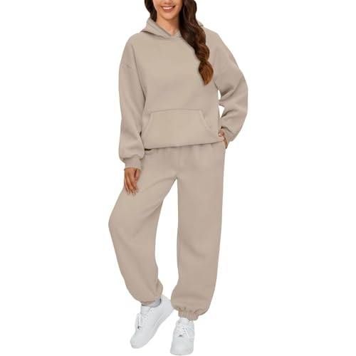 Angxiwan Jogginganzug Damen Baggy Jogginganzug Trainingsanzug Sportanzug 2 Teilig Hosenanzug Sportlich Hoodie und Hose Langarm Hausanzug Loungewear Tracksuit Damen Baggy von Angxiwan