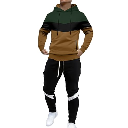 Angxiwan Jogginganzug Herren Jogginganzug Herren Trainingsanzug Farbblock Atmungsaktiv Gym Freizeitanzug Kordelzug​ Y2K Baumwolle Warme Sportanzug Kapuze Bequem Luftige Fit​ Tracksuit Baumwolle von Angxiwan