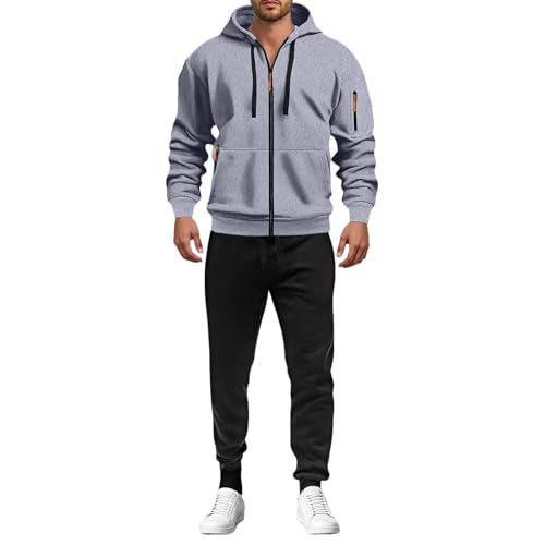 Angxiwan Jogginganzug Herren Trainingsanzug Jogginganzug Herren Y7K Baumwolle Einfarbig Tracksuit mit Kapuze Warme Gym Atmungsaktiv Sportanzug Zip Taschen​ Luftige Bequem Fit​ Freizeitanzug Baumwolle von Angxiwan