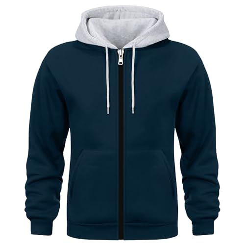 Angxiwan Kapuzenjacke Herren Kapuzenpullover Herren Kapuzenjacke Einfarbiger Männer Hoodie Farbblock Kapuze Atmungsaktiv Sweatshirt Baumwolle Bequem Fit Langarmshirt Strickpullover von Angxiwan