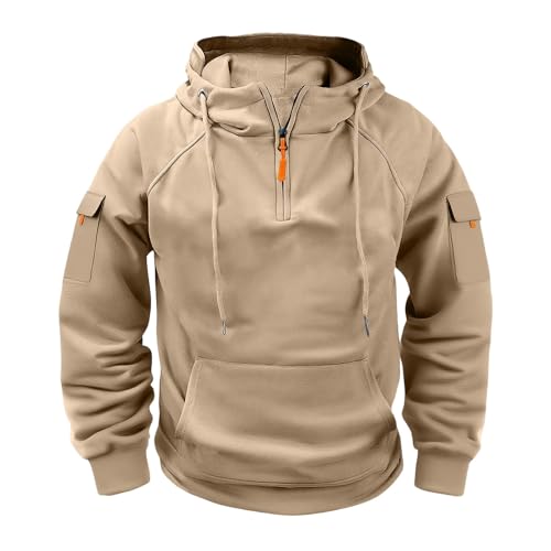 Angxiwan Kapuzenpullover FüR Herren Hoodie Herren Kapuzenpullover Warmer Rundhals Male Kapuzenjacke Taschen Einfarbiger KapuzenshirtBaumwolle Bequem Fit Langarmshirt Merino Shirt Langarm von Angxiwan