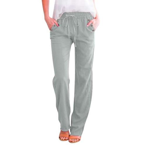 Leinenhose Damen Lang Sommer Freizeithose Atmungsaktiv Sporthose Lose Arbeitshose Mode Sommorhose Lässig Outdoorhose Leichtem Sonnenschutzhose von Angxiwan