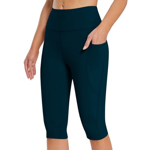 Angxiwan Must Have Leggings für Damen mit Taschen yogahose Knielang Sportleggings für Yoga Fitness Cycling Stretch Skinny Caprihose Radlerhose von Angxiwan