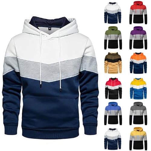 Angxiwan Pullover Hoodie Herren Kapuzenpillover Taschen Farbblock Male Sweatshirt Pullover Warmer Langarmshirt Baumwolle Bequem Fit Freizeithemden Schaltknauf Hoodie von Angxiwan