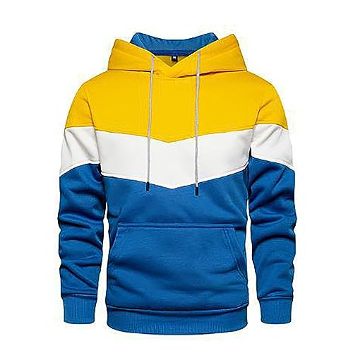 Angxiwan Rollkragenpullover Herren Hoodie Herren Kapuzenpillover Taschen Farbblock Male Sweatshirt Pullover Warmer Langarmshirt Baumwolle Bequem Fit Freizeithemden Langarm Poloshirt von Angxiwan