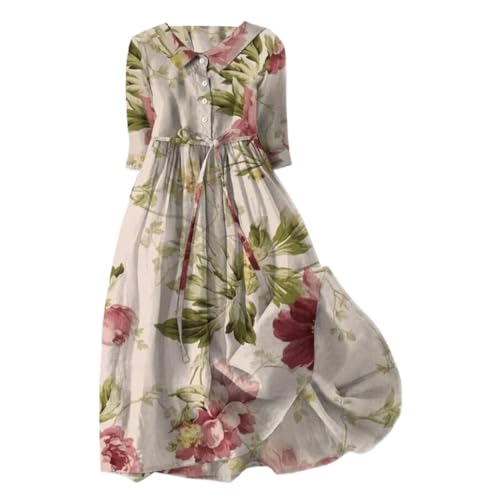 Angxiwan Sommer Must Haves Wohnung Freizeitkleid für Damen Blumen Drucken Casual Hemdkleid A Linie Knielang Vintage Dress Kurzarm Midikleid Teenager Mode Shirtkleid Blumenkleid Stempel Datum von Angxiwan