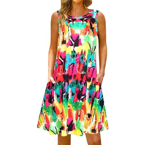 Sommerkleid Damen Elegant Blumenmuster Sommerkleid Mode Bodenlang Strand Kleid Lose Maxikleid Bunt Blumenkleid Lang Regular Leichte Knielang Urlaub Kleider Alltag Tunikakleider von Angxiwan