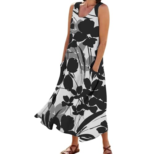 Angxiwan Sommerkleid Damen Lang Bohemien Freizeitkleid Mode Bodenlang Strand Kleid Slouch Maxikleid Bunt Blumenkleid Lang Regular Hemdkleid Plus Siz Blusenkleid Casual Tunikakleider von Angxiwan