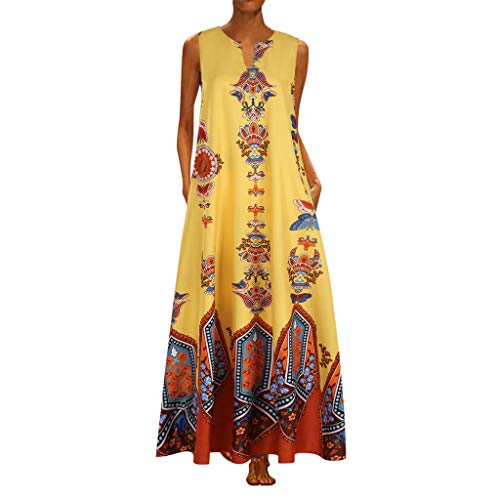 Angxiwan Sommerkleid Damen Lang Bohemien Sommerkleid Mode Tellerkleid Slouch Maxikleid Bunt Blumenkleid Artistic Hemdkleid Plus Siz Kleider Basic Pin-Up Tunika von Angxiwan