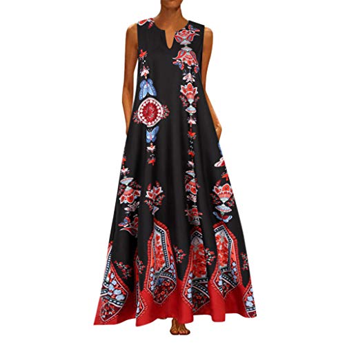 Angxiwan Sommerkleid Damen Lang Bohemien Sommerkleid Mode Tellerkleid Slouch Maxikleid Bunt Blumenkleid Artistic Hemdkleid Plus Siz Kleider Basic Pin-Up Tunika von Angxiwan